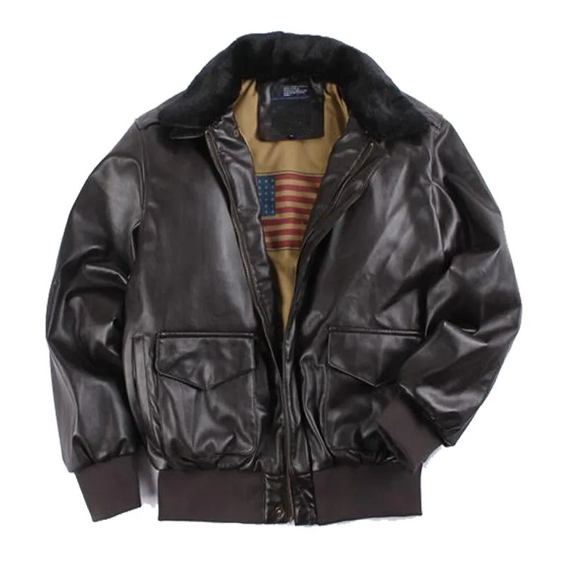 Dames vintage bruine leren motorjas, tijdloze elegante winterjas. Warme retro bovenkleding van leer voor vrouwen.