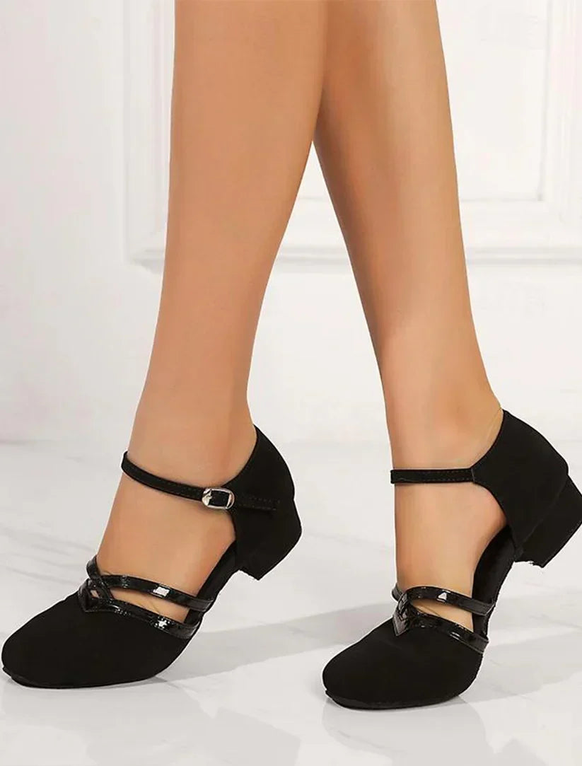 Zwarte moderne dames dansschoenen met open teen voor optimaal comfort en grip op de dansvloer.